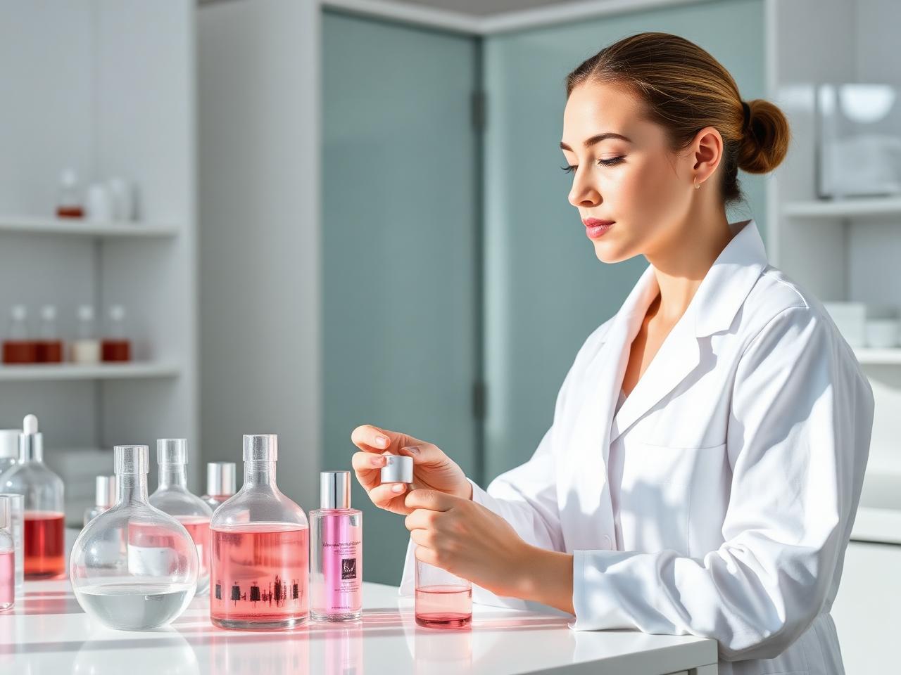 Cosmetologa al lavoro nel laboratorio Hdemiae